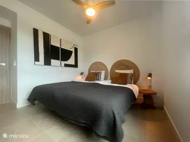 Hip appartement - Casa Mijas -Málaga huren in Spanje, Costa del Sol, La Cala de Mijas - appartement Slaapkamer 3 met plafondventilator, vliegenhor en rolluken.