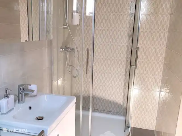 Fietsen, Hongarije, Gyor-Moson-Sopron, Fertőrákos, tiny house Superior Tinyhouse aan Neusiedlersee Badkamer met douche en toilet