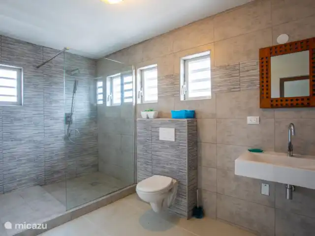 Villa Camillia Residence huren in Curaçao, Banda Ariba (oost), Kwartje - villa De badkamer en douche zijn heerlijk ruim en de ramen met de 'lamellen' zorgen voor een maximale ventilatie.