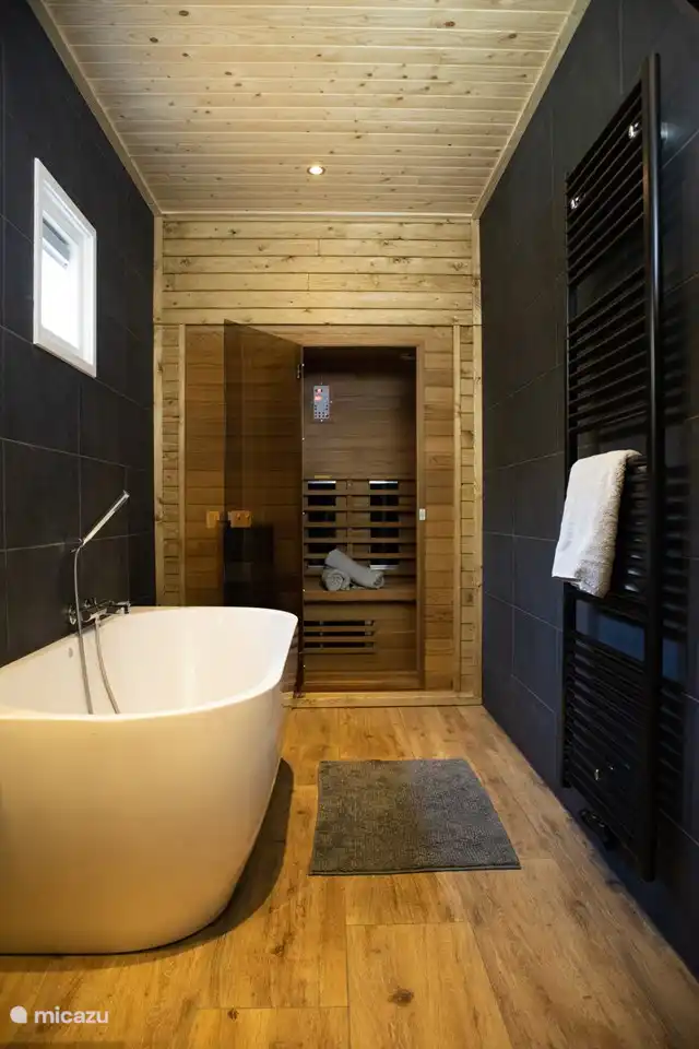 Bathroom with sauna and whirlpool bath