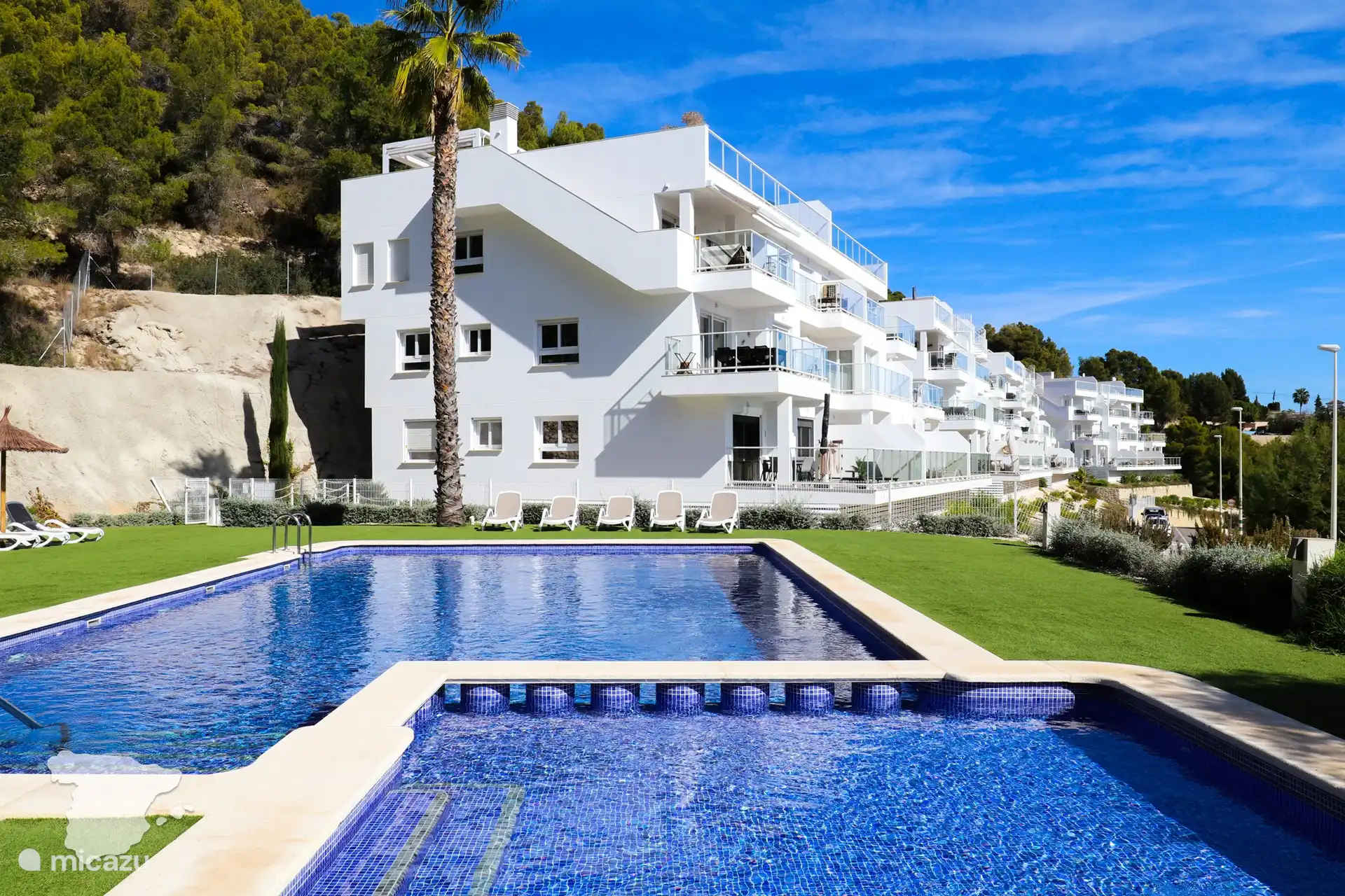 Piscine commune + complexe vue latérale
