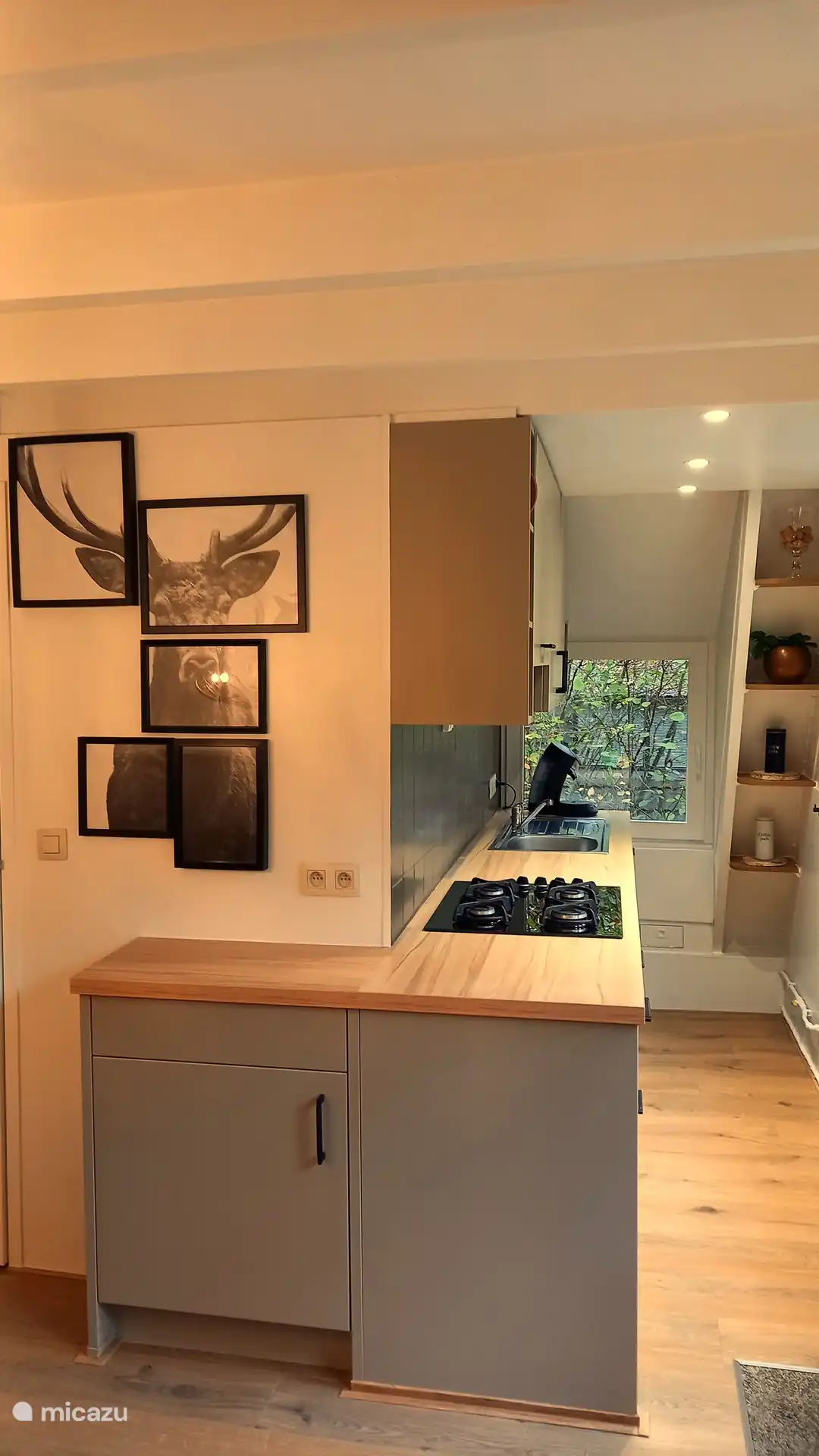 Die gut ausgestattete Küche mit Gasherd, Senseo-Kaffeemaschine, Geschirrspüler, Kühlschrank mit Gefrierfach, Mikrowelle/Backofen und allerlei kleinerem Küchenbesteck. 
Küchentücher können gemietet werden (5€).