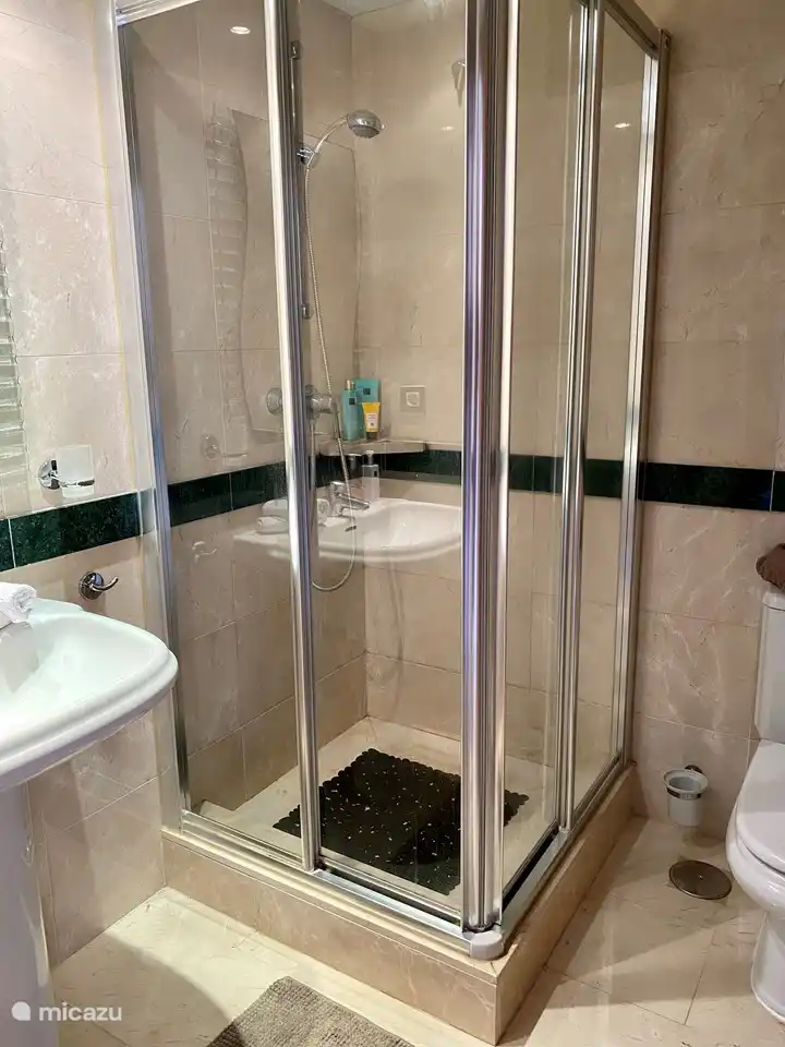 Small bathroom with shower and toilet