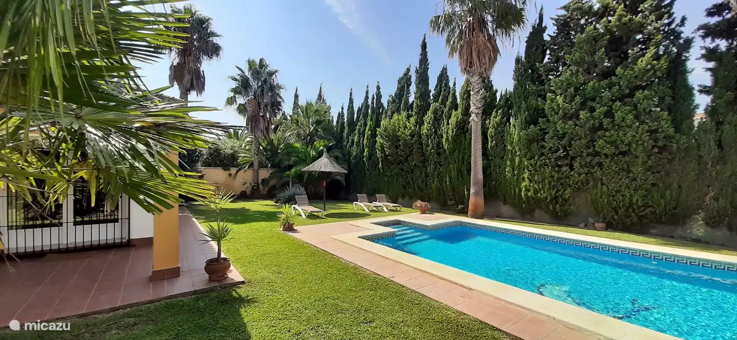 Subtropischer Garten und großer privater Swimmingpool