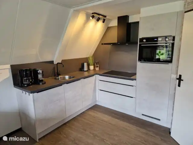Maison de luxe 'De Boskant' | Pays-Bas, Overijssel, Gramsbergen - maison de vacances La cuisine est entièrement équipée, y compris une plaque à induction, un lave-vaisselle, un combiné four/micro-ondes et un grand réfrigérateur avec compartiment congélateur.