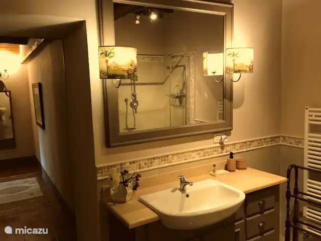 Casa dei Fiore/Montalcino/d’Orcia | Italie, Toscane, Buonconvento - maison mitoyenne salle de bain ensuite de la chambre 1 (rez-de-chaussée) avec douche, bidet, WC et lavabo