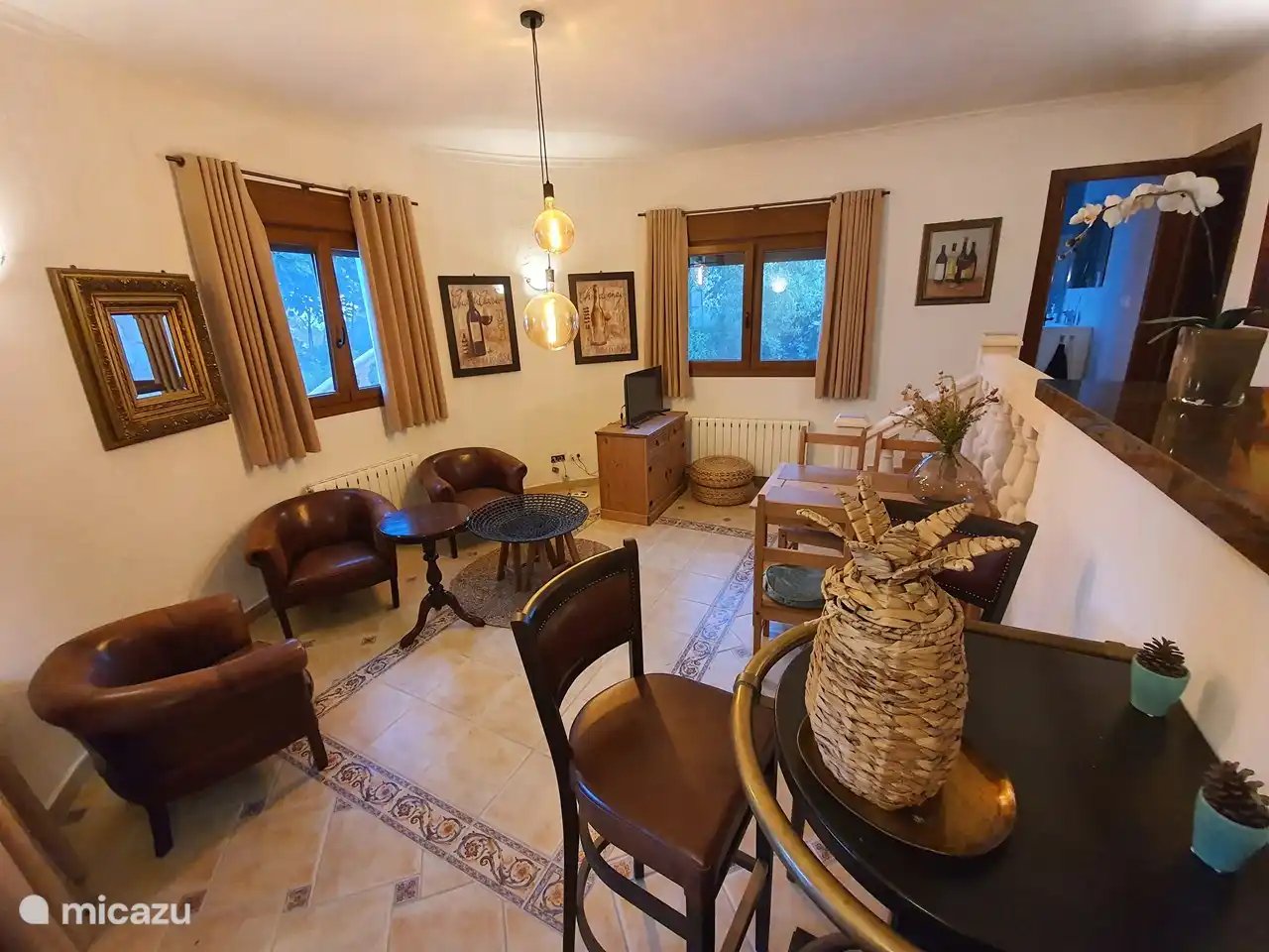 Split level living room/kitchen in lower apartment.