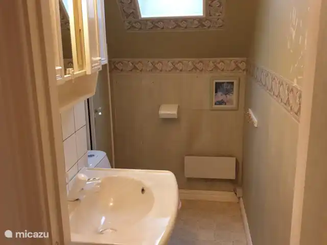 Ljungsarp Hasewinkel | Suède, Småland, Hestra - maison de vacances Salle de bain avec WC et lavabo au 1er étage.