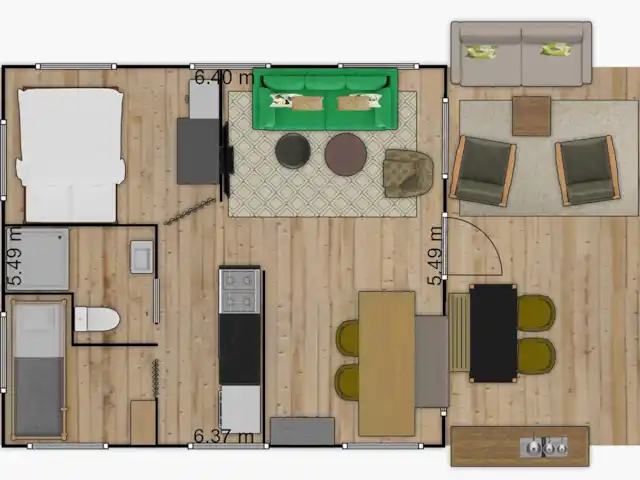 Pavillon Grutte Fiif Safari avec climatisation | Pays-Bas, Frise, Grouw - glamping / tente safari / yourte Plan d'étage tente glamping Grutte Fiif Safarilodge (50m2 habitables)