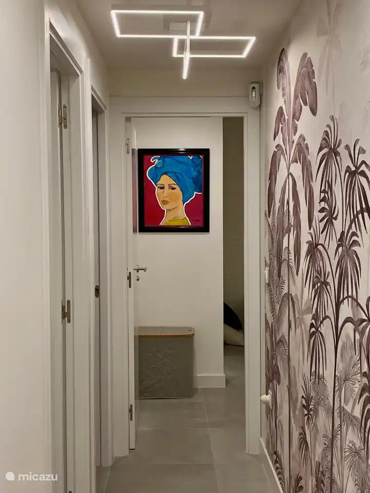 De hal vanaf de voordeur naar de 1e slaapkamer bezien