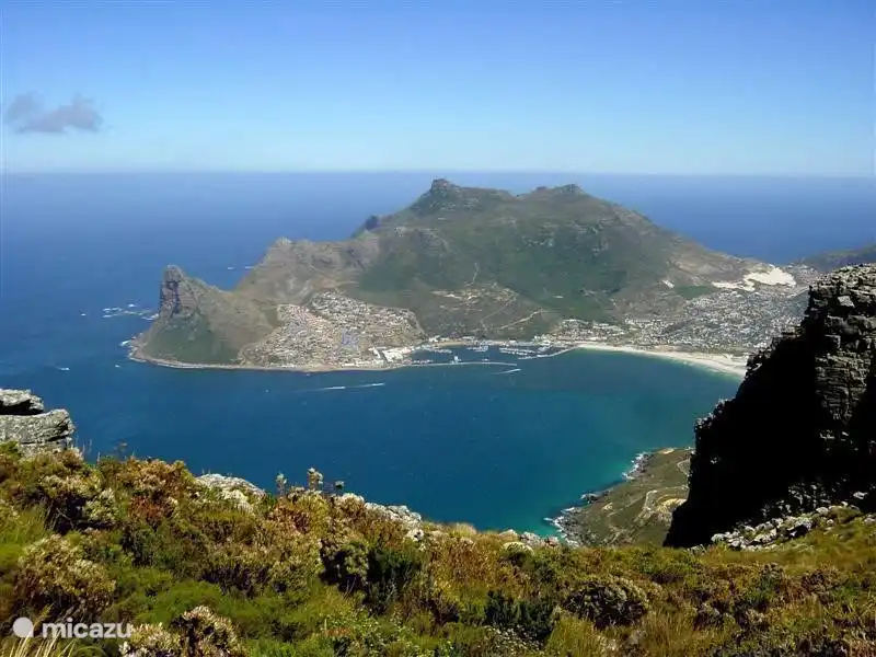 Blick auf den Hafen von Hout Bay von Silvermine Nature Reserve, wo Sie wunderbar spazieren gehen kann