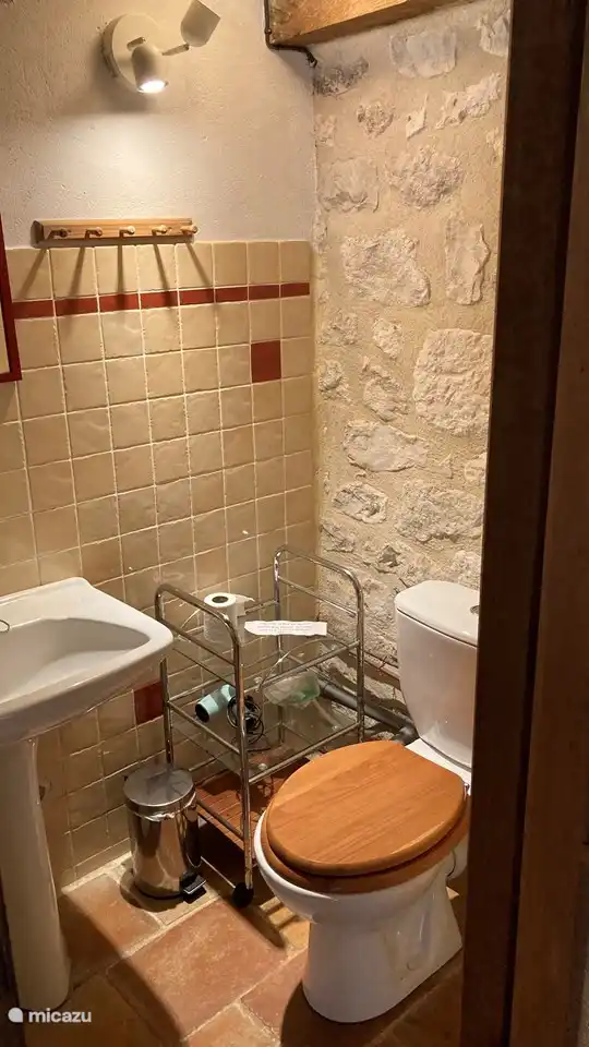 Salle de bain avec WC et lavabo.