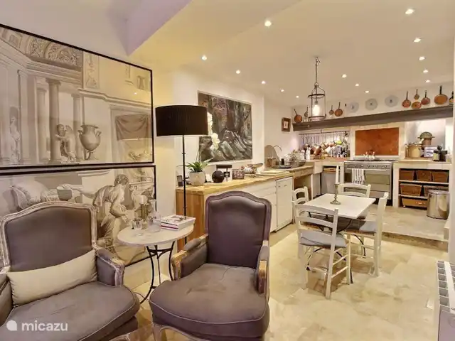 La Cour Verte | France, Vaucluse, Le Barroux - maison de vacances Salon/salle à manger avec cheminée au rez-de-chaussée