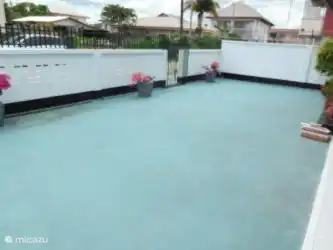 Jardin pavé avec jardinières