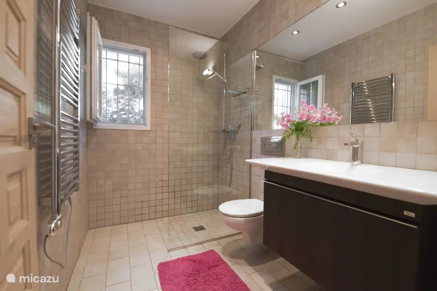 Grande salle de bain avec douche à l'italienne.