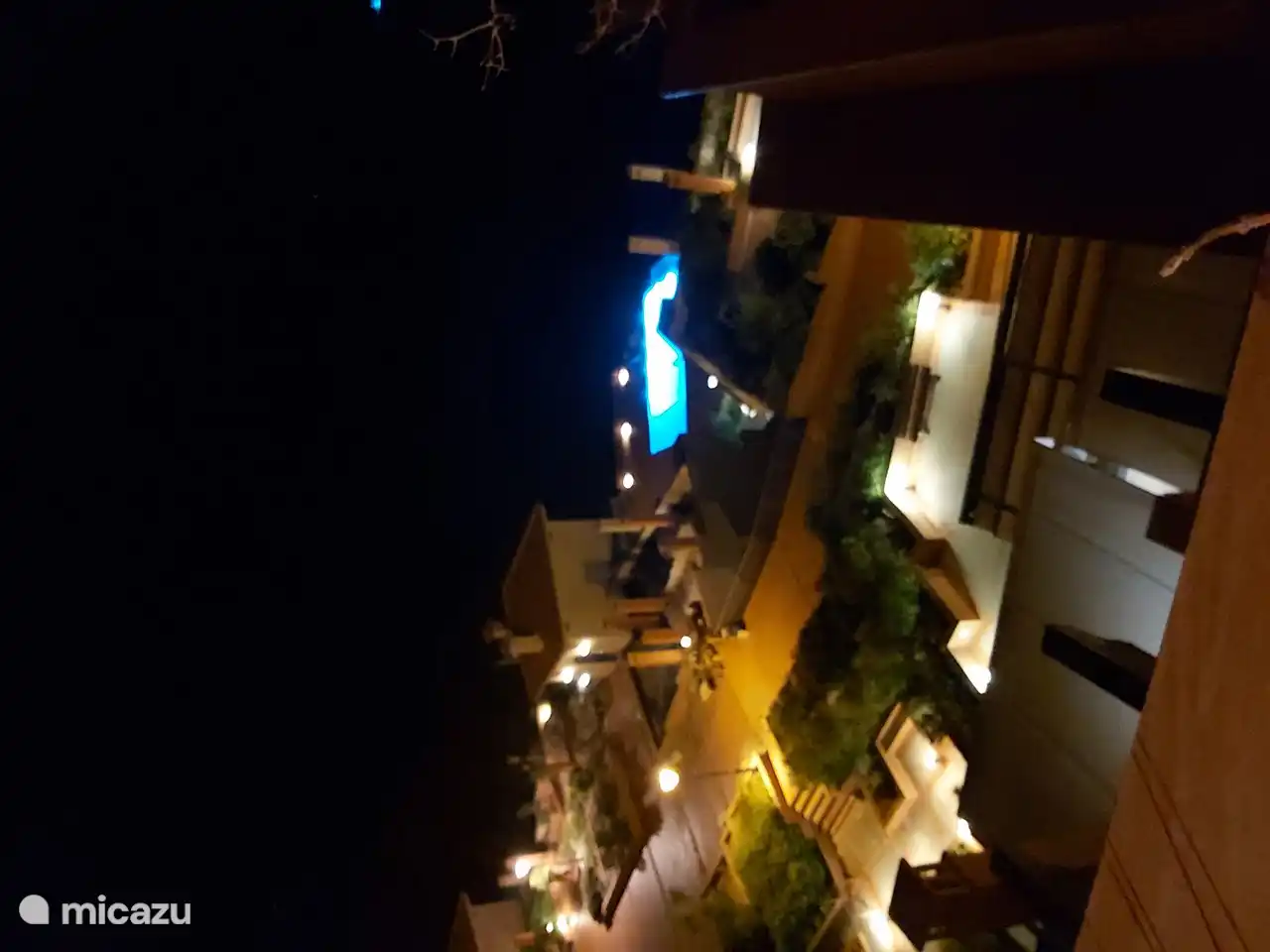 Abendlicher Blick mit Beleuchtung auf den Park