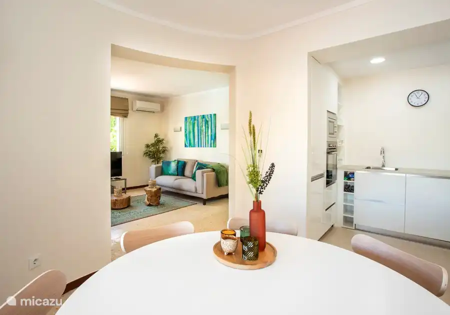 Beautiful view from the dining area on the open kitchen and sitting area.