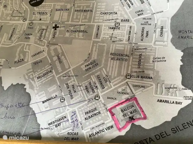 appartement huren in Spanje, Tenerife, Costa del Silencio – Balcon del Mar Dit is een plannetje van Costa del Silencio, met de Balcon del Mar aan de oceaan