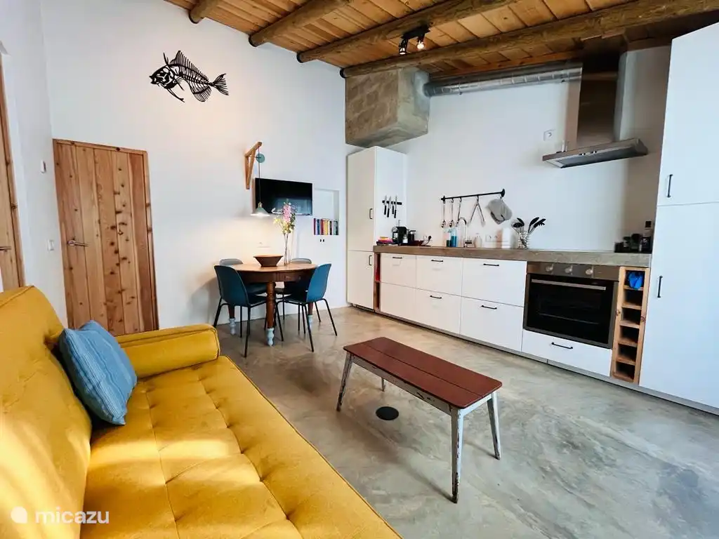 Living room, kitchen and dining area