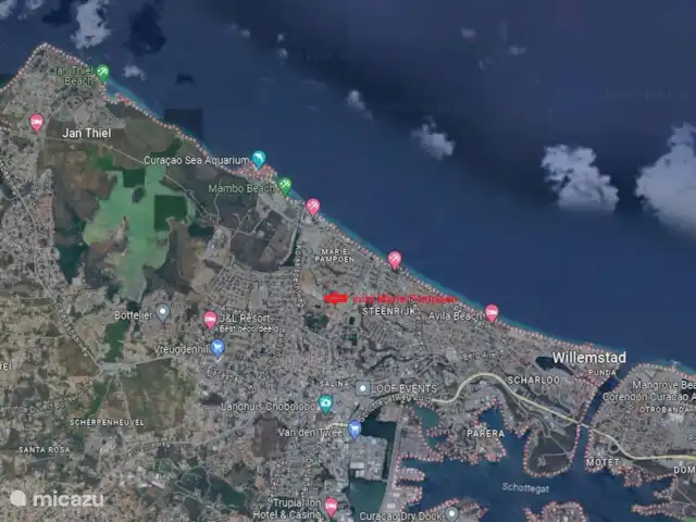 María Pampoen en Curazao, Banda Arriba (este), Marie Pampoen - villa Mapa Curazao donde se encuentra la Villa