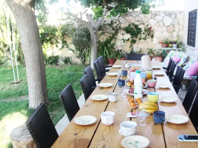 Massia Celestino | Espagne, Catalogne,  Deltebre - maison de vacances 2 grandes tables à l'ombre de l'arbre.