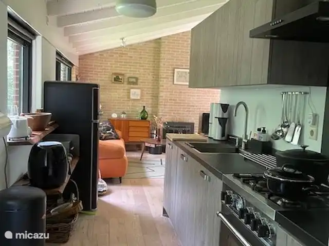 casa vacacional en Países Bajos, Drente, Ruinen – Casa de vacaciones Ruinen 'De Bosnimpf' Vista desde la cocina
