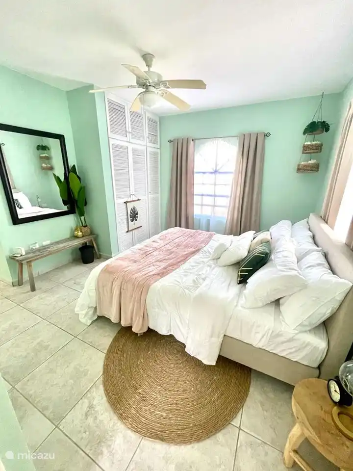 Master bedroom met een grote inbouwkast.