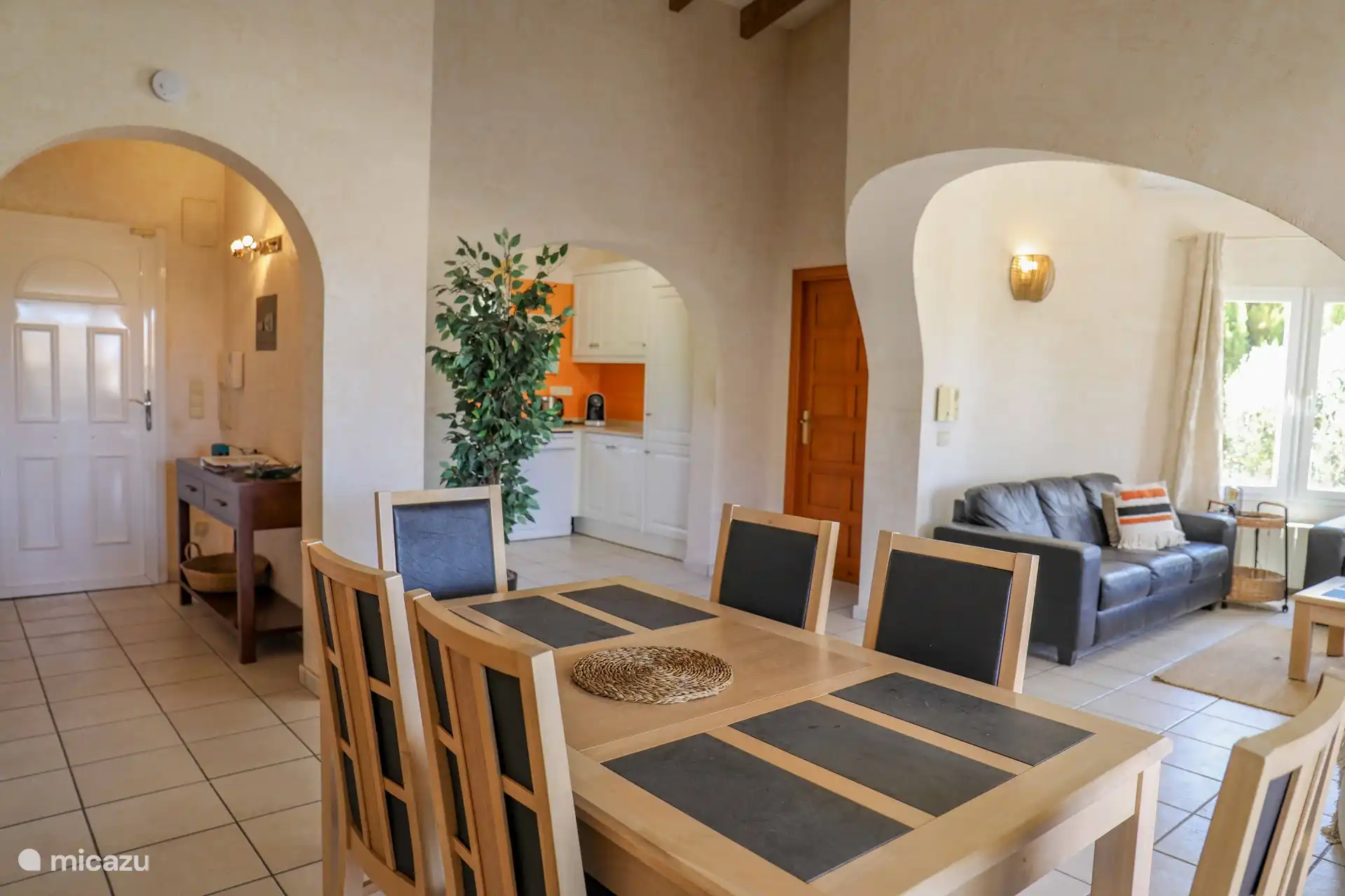 The cozy living room and dining table