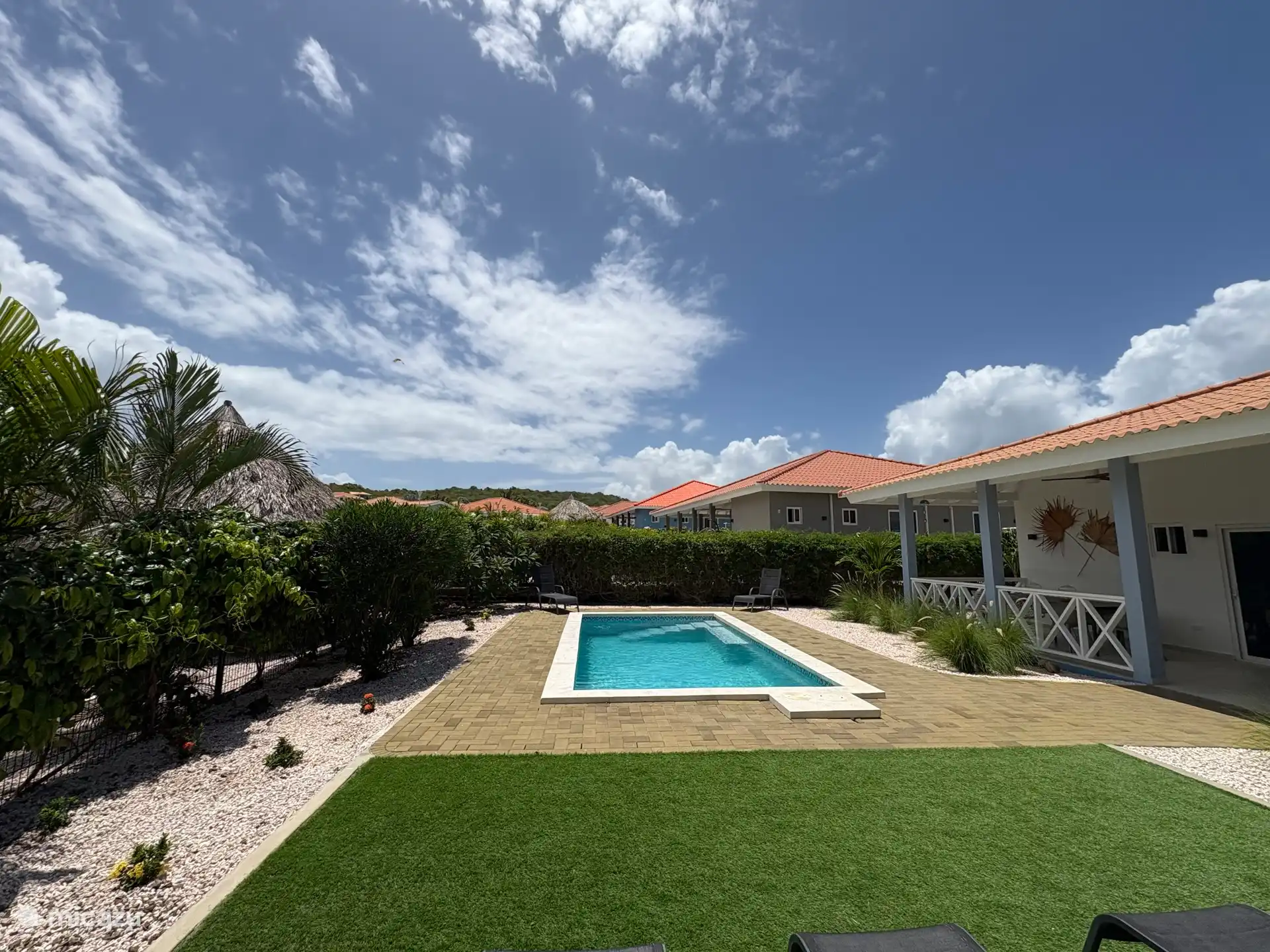 Herrlicher Garten, wunderschön mit Grün und bunten und duftenden Blumen bewachsen.