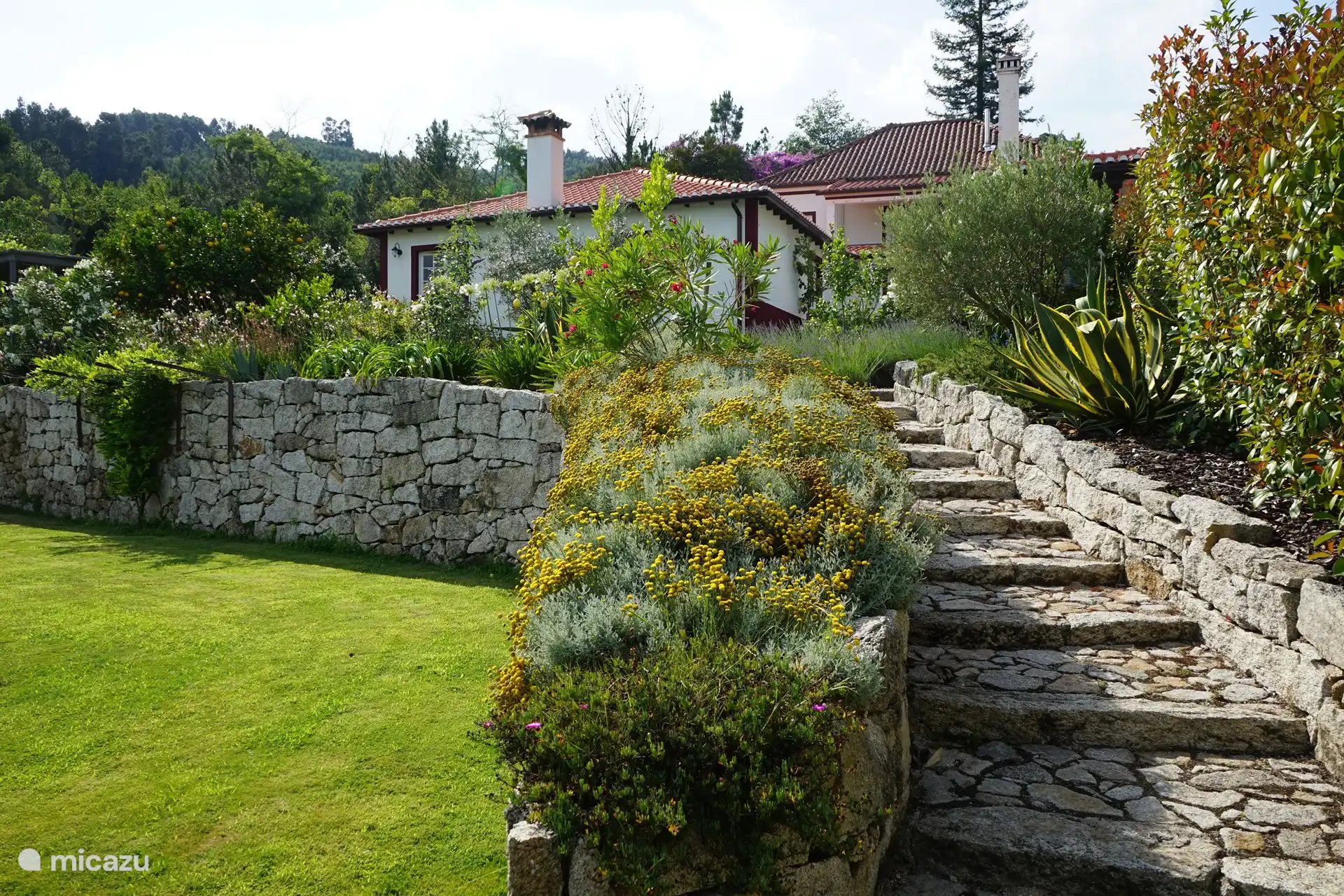 Verbindungstreppe zwischen Haus und Schwimmbad