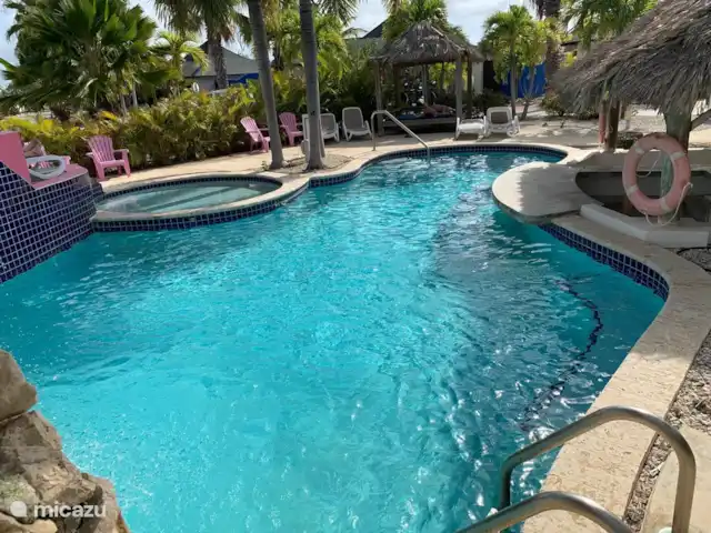 Location de Vacances Bonaire, Bonaire, Kralendijk, villa - Villa Isa Mae Grande piscine avec cascade et pataugeoire, elle est quasi privée car beaucoup de maisons ne sont pas louées ou louées longue durée à des expatriés, donc au calme ??