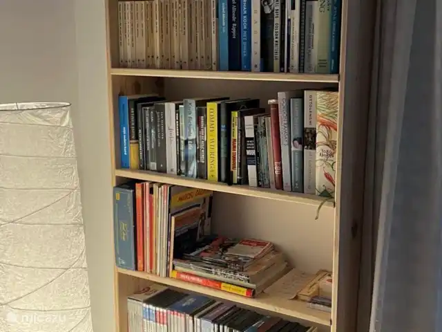 El Gato Sonriente en España, Andalucía, Cómpeta - villa En la estantería encontrarás libros, muchos juegos y DVDs