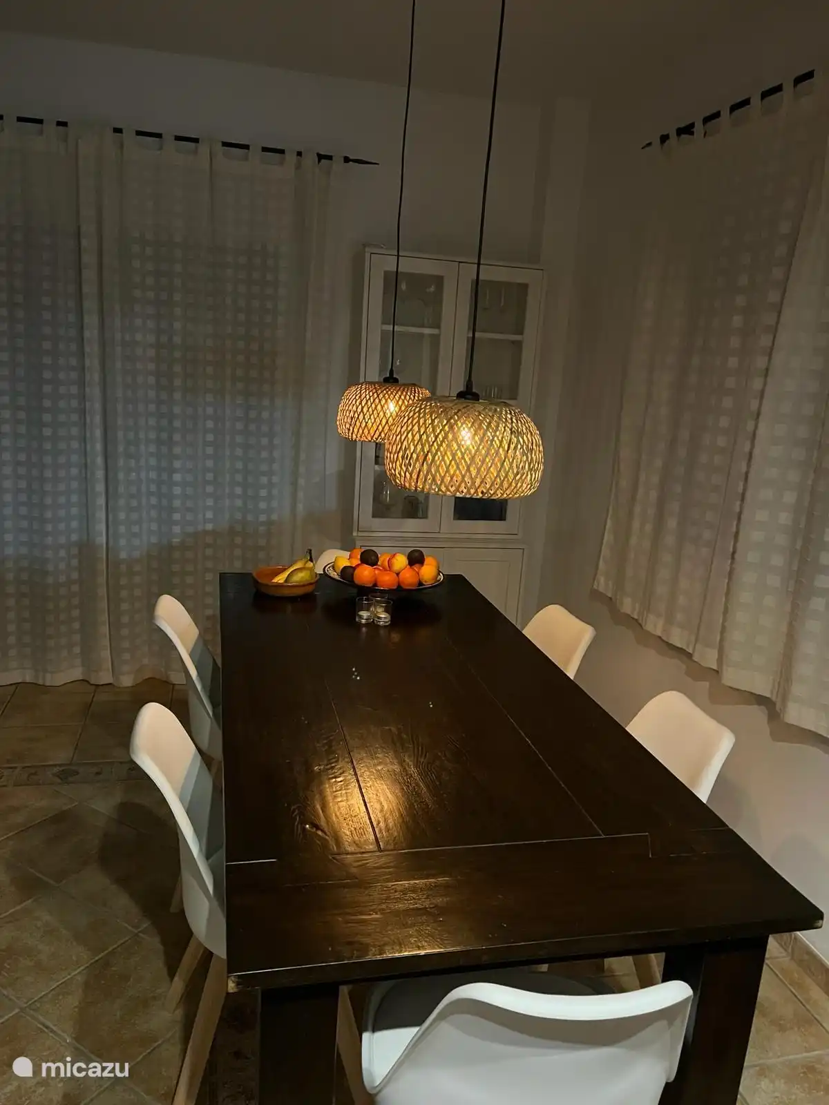 The dining table with lamps