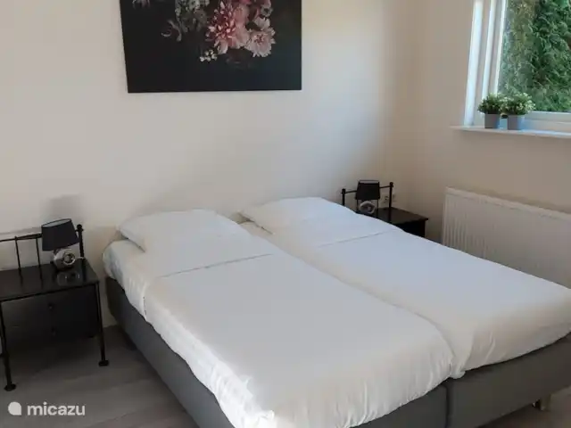 Cabaña con Jacuzzi No. 18 en Países Bajos, Güeldres, Putten - casa vacacional Dormitorio 1 con 2 sommiers individuales.