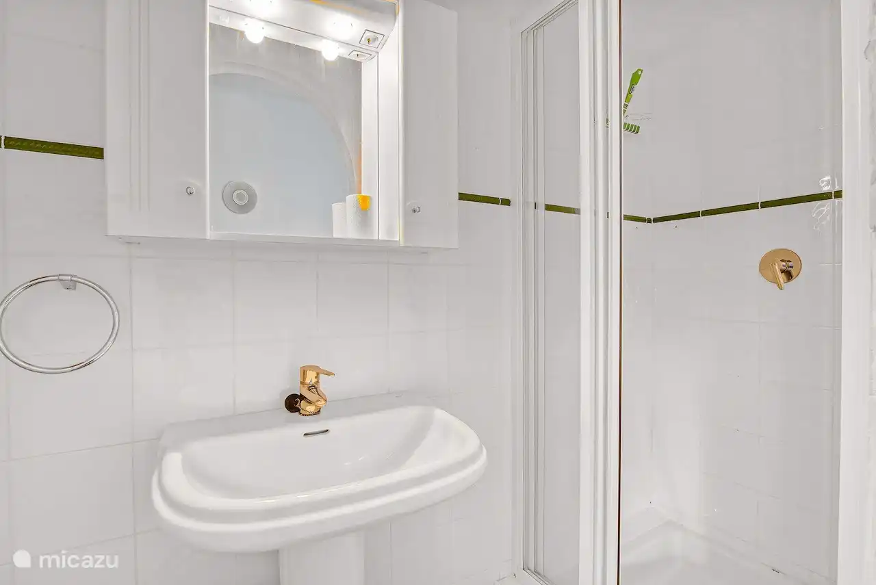 Badezimmer 2: Dusche, Waschbecken und WC