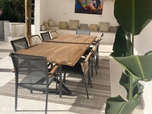 villa huren in Spanje, Costa Blanca, Moraira – Casa Nova - 5 persoons appartement Eettafel onder de pergola voor 10 personen (buiten)