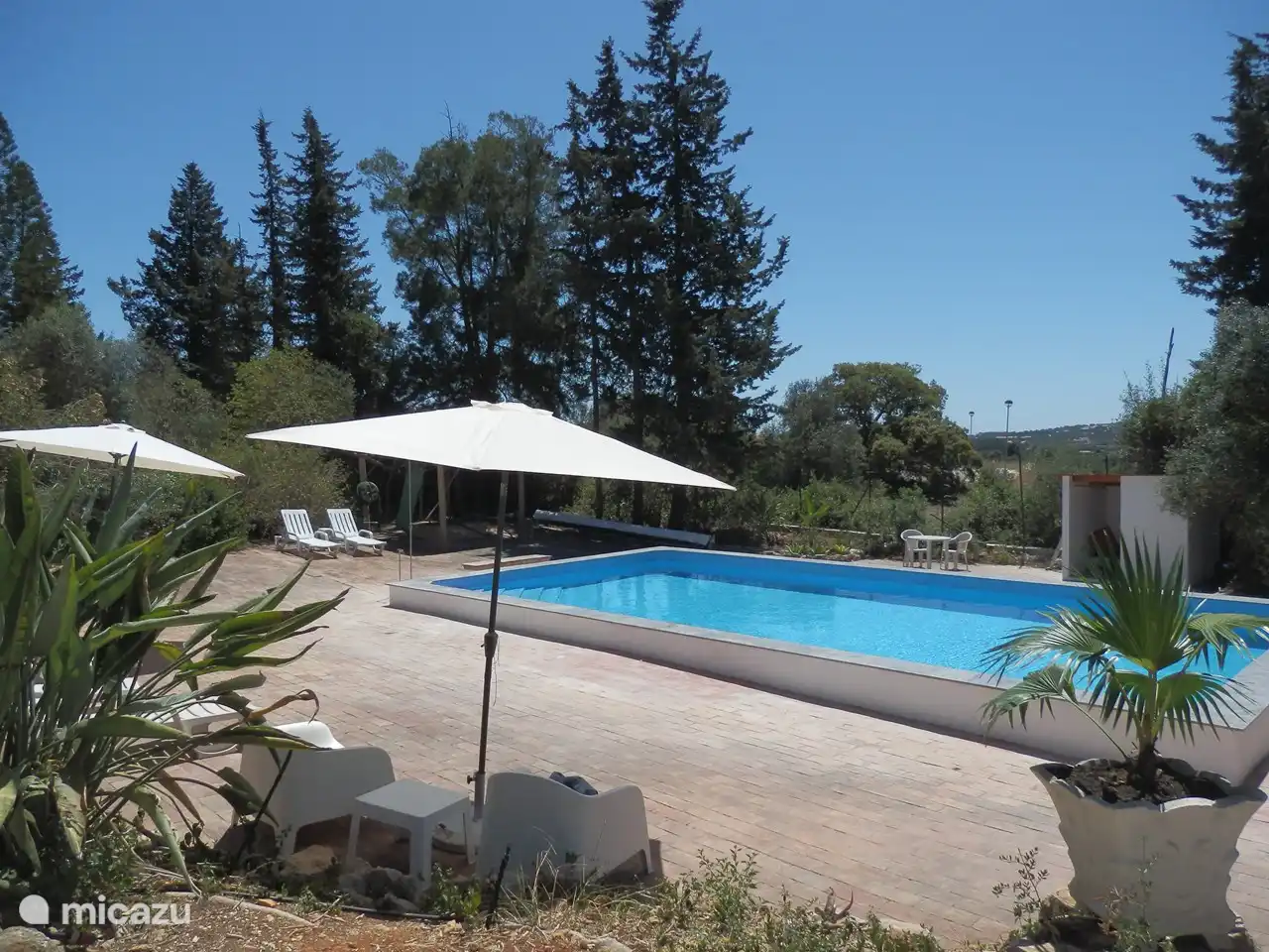 un montón de asientos y áreas de descanso alrededor de la piscina