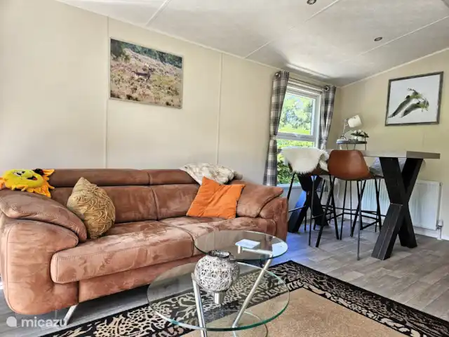 Veluwe sentirse bien en Países Bajos, Güeldres, Wissel - chalet Sala de estar con bonito sofá y zona de comedor