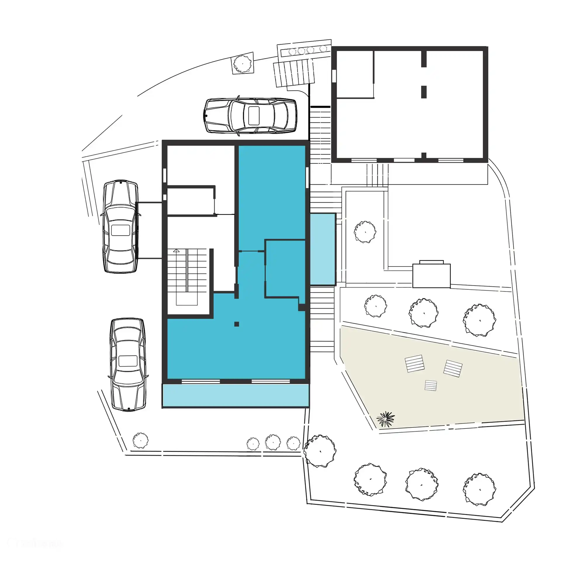 Grundriss Haus und Garten.
