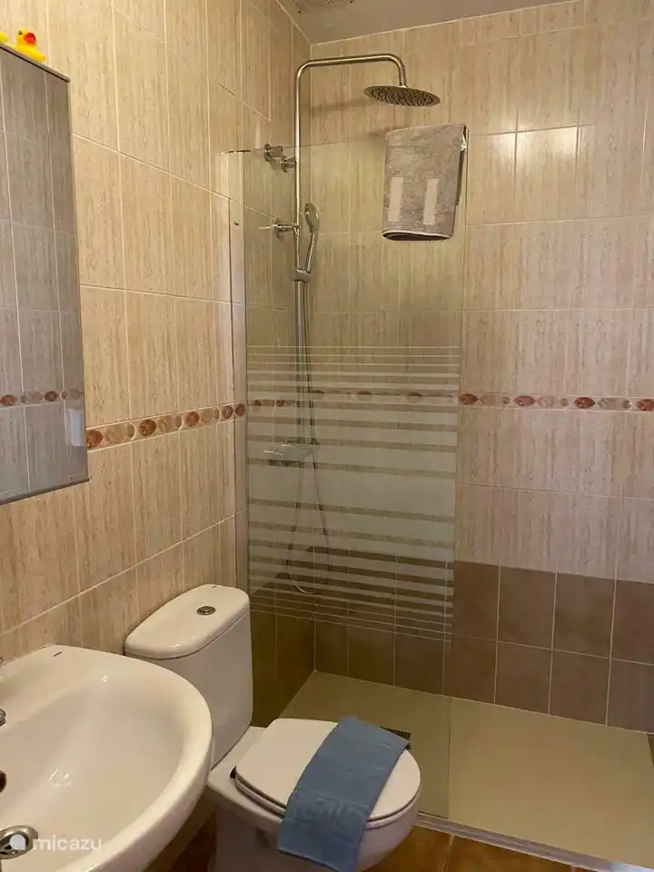 Das Badezimmer mit Dusche und WC