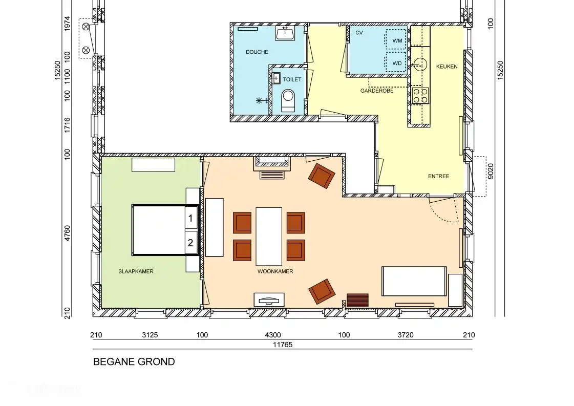 Plan d'étage avec 2 couchages dans la chambre