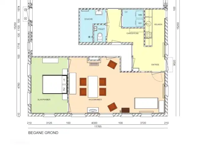 Wandelen, Nederland, Overijssel, Holten, boerderij Erve Toon Plattegrond met 2 slaapplekken in de slaapkamer
