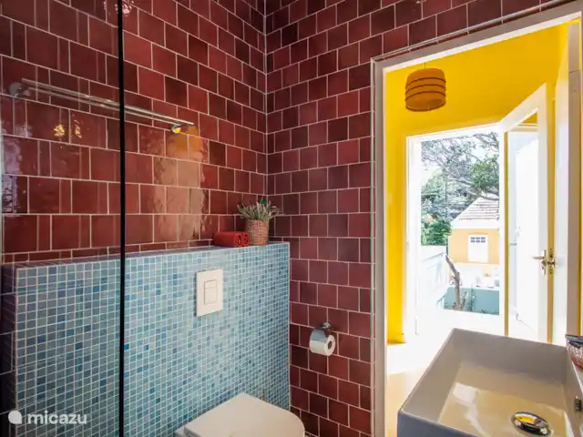 Appartement coloré à Otrabanda | Curaçao, Curaçao-Centre, Willemstad - maison de ville Salle de bain avec douche et toilette