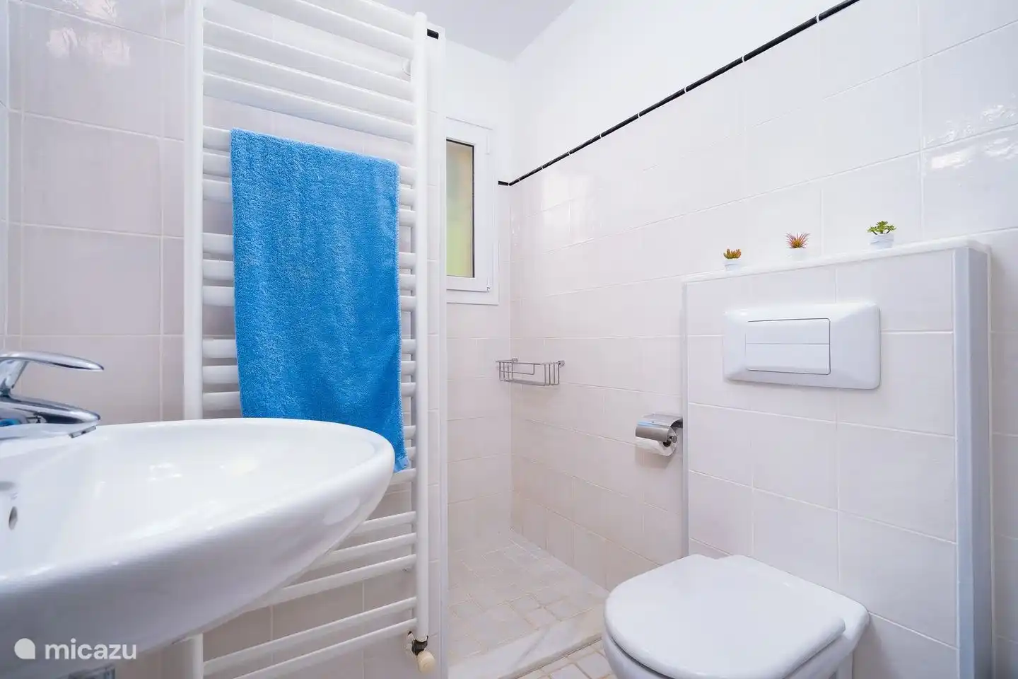 Das En-Suite-Badezimmer des Hauptschlafzimmers verfügt über eine ebenerdige Dusche, ein Waschbecken und eine Toilette