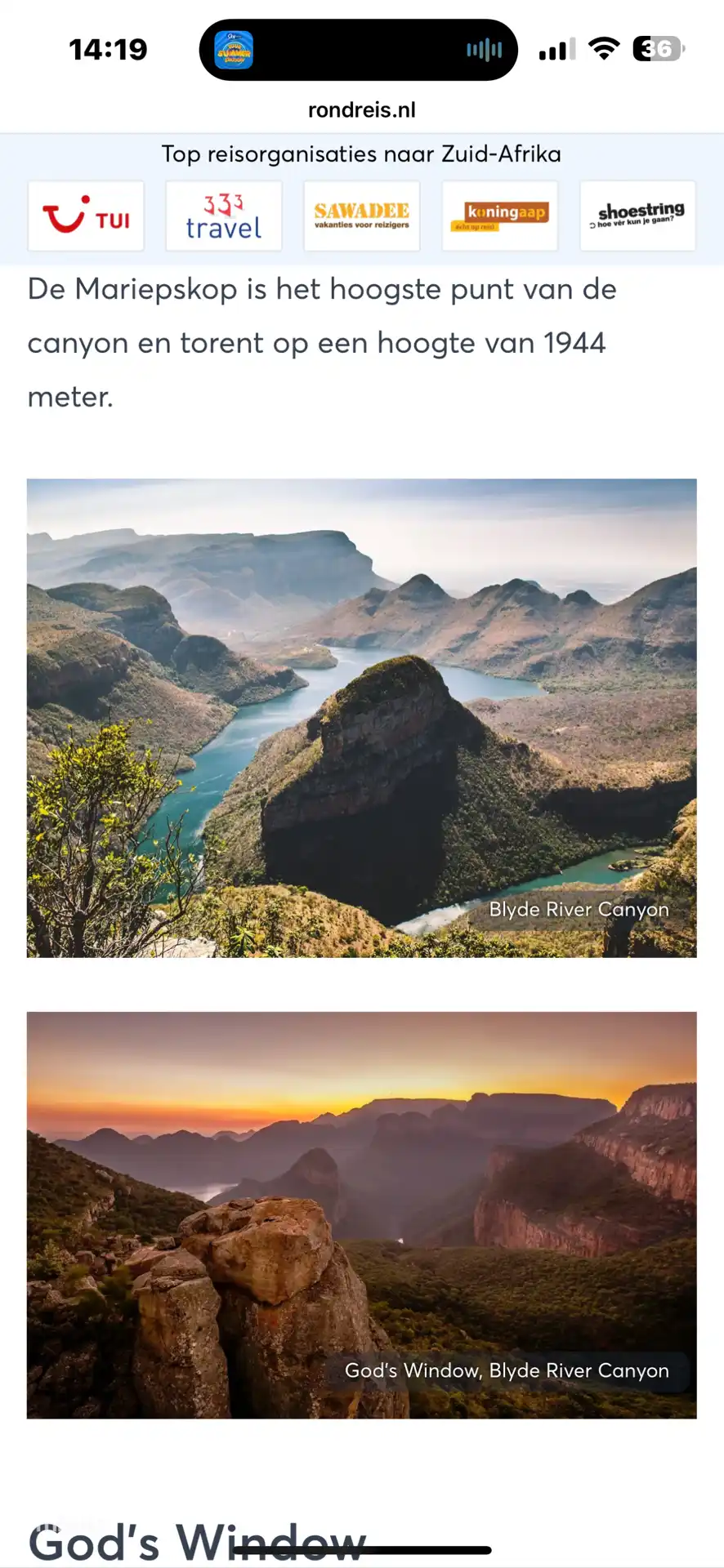 Ventana de Dios a lo largo de la Ruta Panorámica