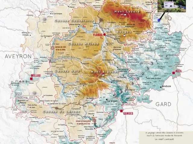 Location de Vacances France, Gard, Ponteils-et-Brésis, maison de vacances - Vacances Cévennes Localisation de la maison sur carte des Cévennes. La maison est située à la pointe triangulaire des départements du Gard, de la Lozère et de l'Ardèche.