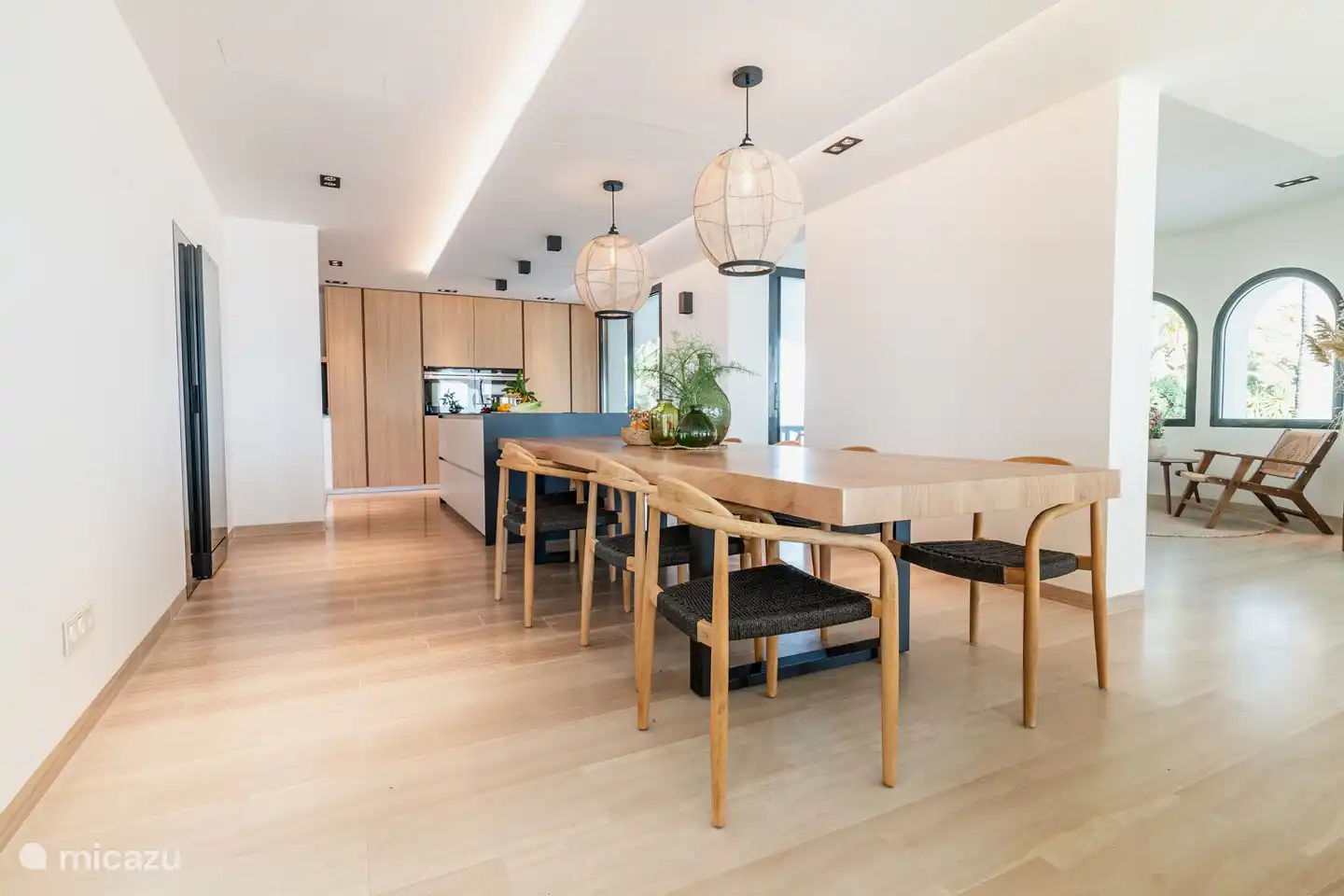 kitchen with long dining table