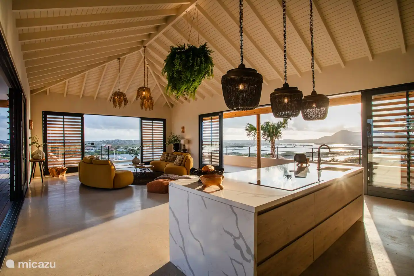 The living room at sunrise.