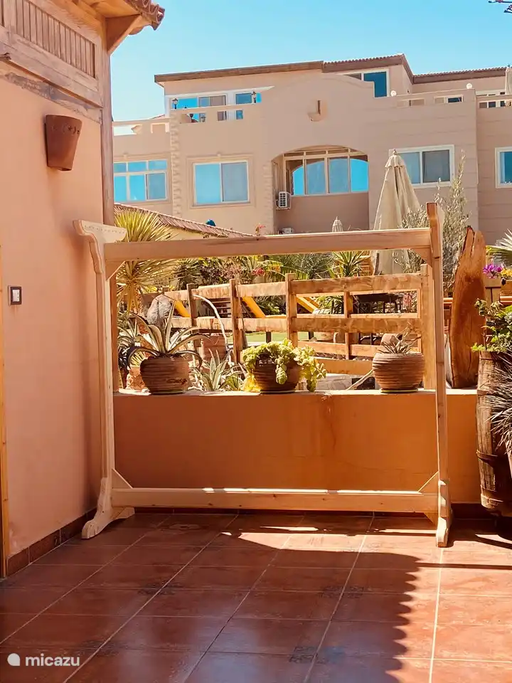 Large wooden drying rack on the terrace