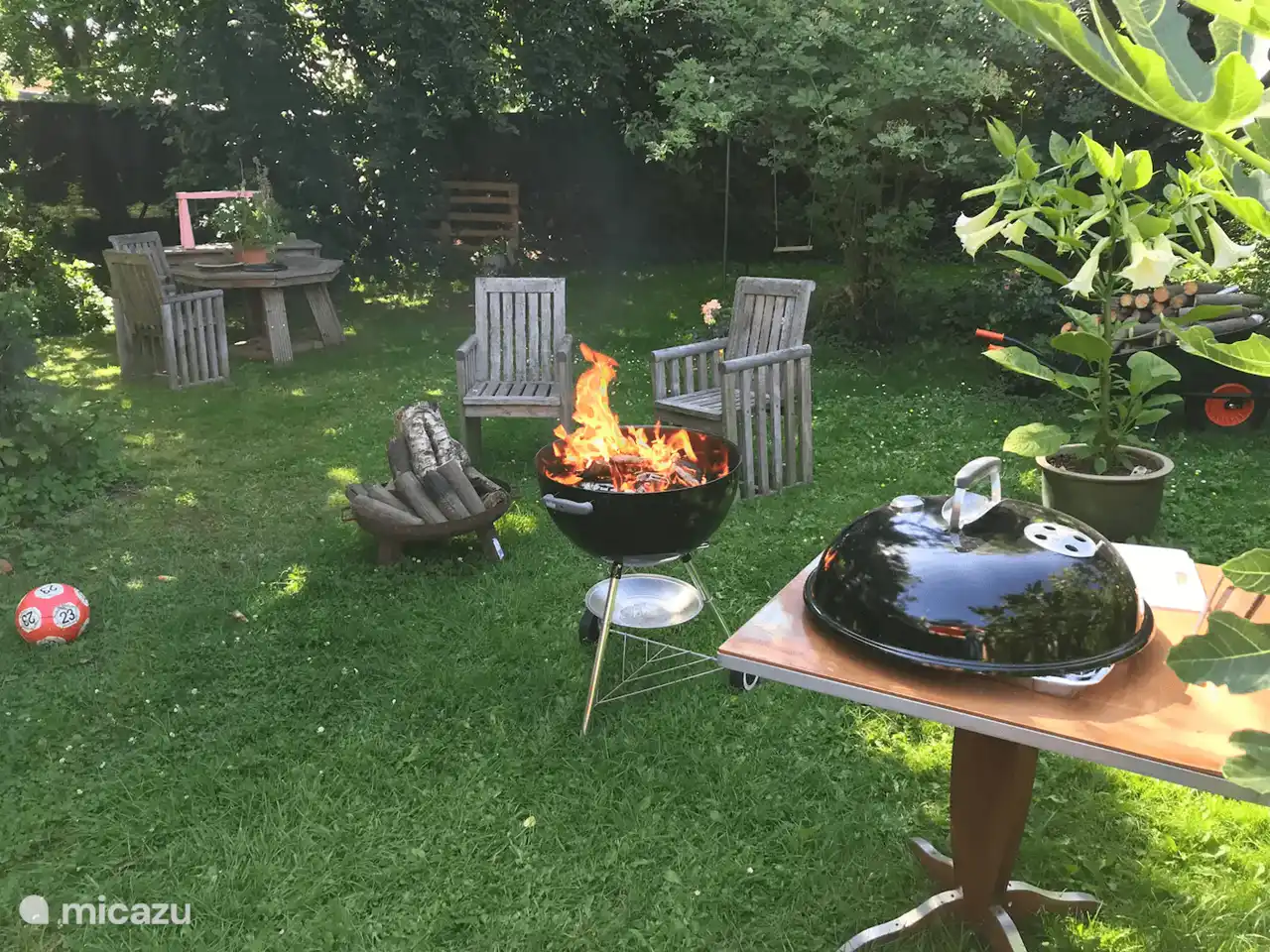 barbacoa y fogón en el jardín